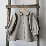 MQTIME  -  Autumn Retro Girls Long-Sleeve Cotton And Linen Shirts With Buttons New Baby Girl Casual Doll Collar Lantern Sleeve Tops TZ151