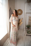 MQTIME  -  Embroidered Floral Bride Maternity Dress for Photoshoot Wedding Guest Baby Shower Pregnancy Dress Robes for Women