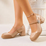 MQTIME  -  Vintage Square Toe Patent Leather Mary Jane Shoes Women Spring Summer Classic Black Thick High Heel Pumps Woman Dress Shoes