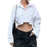  MQTIME  -  Autumn New Women's Shirt Pocket Decoration Slimming Casual Short Top