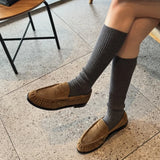 MQTIME  -  Cow Suede Slip-on Women Loafers Spring Autumn Round Toe Pleated Leather Daily Casual Brown Flats Shoes Shallow Footwear New
