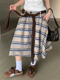  MQTIME  -  Korean Summer A-LINE Loose Contrast Color Striped Bandage High Waist Sweet Cool  Women's Skirts