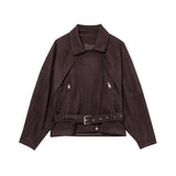 MQTIME  -  Fashion and Casual Women's 2025 Summer New Style Temperament Belt, Lapel, Long Sleeved, High-end Jacket Jacket Jacket