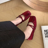 MQTIME  -  2024 Red Women New Flat Shoes Fashion Shallow Round Toe Ladies Elegant Ballerinas Soft Solse Outdoor Dress Mary Jane Shoes