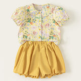 MQTIME  -  Summer Toddler Girl Clothes Korean Cartoon Cute Flowers Doll Collar Short Sleeve Baby Tops+Shorts Kids Boutique Clothing B100