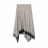 MQTIME  -  Women Vintage Chic Midi Skirt Elegant Women Plaid Lace Long Skirt New Summer  Commute Dinner Party Lady Skirt