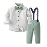 MQTIME  -  Kids Toddler Gentleman Party Dress Set Children Newborn Long-sleeved Cotton Shirt Bow Set Shirt Tops Suspender Pants with Tie