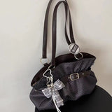  MQTIME  -  Retro Belt Buckle Polka Dot Tote Bag Large Capacity Pleated Handbag, Versatile Shoulder Crossbody Bag For Women Students Commute