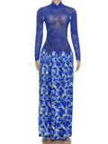 MQTIME  -  Colorful Sexy Mesh Patchwork Dress Women Irregular Print Elegant Beach Vacation Birthday Stretch Skinny Maxi Bodycon