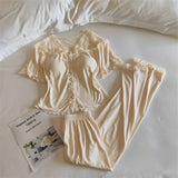 MQTIME  -   New Two-Piece Women's Pajamas Summer Short Sleeve Pyjamas Nightwear Woman Sleeping Clothes Lace Room Wear Ladies Pijama