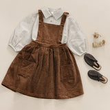  MQTIME  -  Autumn New Girls Corduroy Brown Strapless Dress Retro Casual Back Cross Straps Elastic Waist Sleeveless Dresses Kids Clothes