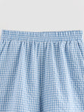 MQTIME  -  Elegant Woman Side Pockets Loose Casual Vintage High Waist Shorts Women's Summer Chic Plaid Print Elastic Waist Shorts