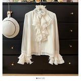 MQTIME  -  Solid Patchwork Appliques Casual Blouse For Women O Neck Long Sleeve Spliced Button Temperament Shirts Female New