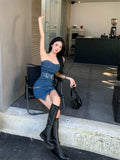 MQTIME  -  Tight Tube Top Hem Irregular Denim Slim Sexy Hip Dress Korean Style Fashion Streetwear Female Clothes
