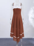 MQTIME  -  Skinny Shoulder Strap Chiffon Waist Pendulum Long Women's Light Luxury Sleeveless Backless Splicing Slim Party Evening Dress