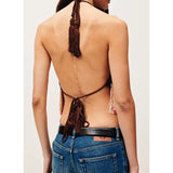 MQTIME  -  Women's Boho Fringe Halter Top Sleeveless Backless Tassel Tank Tops Y2k Sexy Asymmetrical Knit Party Camisole Vest