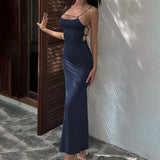  MQTIME  -  New Summer Solid Color Sexy Design Thin Shoulder Strap Back Hollow out Dress for Women