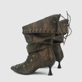  MQTIME  -  Autumn Winter Retro Soft Leather Weave Strap Women Ankle Boots Fashion Rivet Button High heels Slip-on Western Short Boots Shoes
