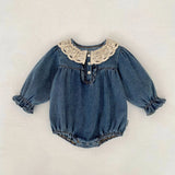 MQTIME  -  Spring New Fashion Baby Girl Lace Collar Denim Bodysuit Cotton Newborn Toddler Sweet Princess Jumpsuit Infant Clothes 0-24M
