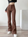MQTIME  -  Women Flared Jeans Loose Denim Pants Bottom Straight High Waist Stretch Spring Autumn Solid Color Female Fashion Streetwear