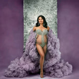 MQTIME  -  Luxury Customized Maternity Dresses for Photoshoot Tulle Robe Wedding Bridal Sleepwear Nightwear Front Split BabyShower Gown