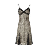 MQTIME  -   Leopard Print Vintage Dresses Woman Sexy Japanese 2000s Style Y2k Bodycon Short Dress Sleeveless Lace One-piece Dress