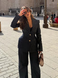  MQTIME  -  Women Denim Jacket Pants Sets Long Sleeve Blazer Coat Strapless Vests Straight Trousers Jeans Fashion High Street Outfit