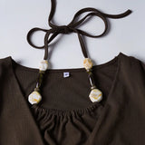 MQTIME  -  Y2K Grunge Solid Long Sleeve Fake Two T-shirts Vintage Fashion Beads Halter Pullover Tops 90s Women Basic Street T-shirt