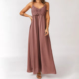 MQTIME  -  Boho Maxi Dress Straps Loose Fit Crochet Long Dress Femme Summer Brown Patchwork Knitted Beach Dress Vintage Robes