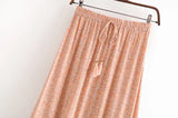 MQTIME  -  Women Bow Tassel Elastic Waist Wood Ears Ruffles Lace Swing Skirts Beach Holiday Orange Feather Floral Print Long Skirt