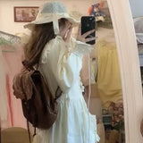  MQTIME  -  Maillard Style PU Leather American Retro Sweet Floral Large Capacity Backpack Traveling Bag Schoolbag Woman Bag