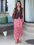  MQTIME  -  Dress Women Printed Spaghetti Strap Maxi Dresses Women Drawstring Neck Slim Fit Bodycon Casual Summer Beach Party Streetwears