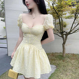 MQTIME  -  Mini Sweet Dress Yellow Sexy V-neck Bodycon Dresses For Women Summer Korean Elegant Mini Club Party Dress Evening Outfits