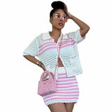 MQTIME  -  Summer Autumn Women Sexy Sweater Skirt Suit Y2K Fashion Short Sleeve Tops And Mini Long Skirt Dress Two Piece Sets
