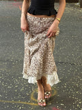  MQTIME  -  Y2k Vintage Low Waist Leopard Print Gauze Slight Strech Patchwork All Match Fashion Skirts