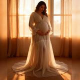 MQTIME  -  Maternity Tulle Long Wedding Robe Dress for Pregnant Women Photo Shoot Photography Evening Prom