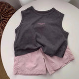 MQTIME  -  Summer Kids Baby Boys 2PCS Clothes Set Muslin Letter Sleeveless Tee Suits Loose Solid Elastic Waist Shorts Toddler Baby Boy Suit