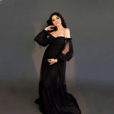 MQTIME  -  Women's Maternity Sweetheart Puff Sleeve Baby Shower Dress for Photoshoot Pregnant Tull Photography Party Gown