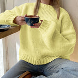 MQTIME  -  Women Casual Oversized Knit Sweaters Fall Winter Long Sleeve Round Neck Solid Color Pullovers Loose Fit Jumper Knitwear Tops