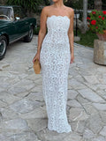 MQTIME  -  Sexy Strapless Off Shoulder High Waist Dress Elegant Lace Sleeveless Banquet Dress Temperament Slim Backless Hug The Hips Dress