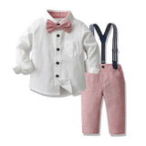 MQTIME  -  Kids Toddler Gentleman Party Dress Set Children Newborn Long-sleeved Cotton Shirt Bow Set Shirt Tops Suspender Pants with Tie