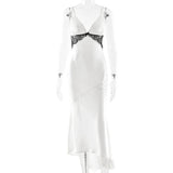  MQTIME  -  New Elegant and Temperamental Hot Girl Photo Shoot Low-cut Dress with Sexy Waist and Backless Fishtail Dress