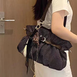  MQTIME  -  Retro Belt Buckle Polka Dot Tote Bag Large Capacity Pleated Handbag, Versatile Shoulder Crossbody Bag For Women Students Commute