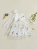 MQTIME  -  Girls Sleeveless Floral Print A-line Dress Crew Neck Tulle Princess Dress for Summer Birthday Party Outfit