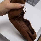 MQTIME  -  Fleece Women Ballet Flats for Women Casual Streetwear Fluffy Winter Shoes Ladies Short Plush Bow Tie Elegant Warm Mary Janes