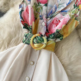 MQTIME  -  Summer New Holiday Beach Dress Women Notched Collar Sleeveless Single Breasted Floral Print Belt Long Boho Female Party Vestido