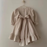 MQTIME  -  New Autumn Children Clothes 2-6 Yrs Baby Girl Party Dress Long Sleeved Cotton Solid Color Kids Princess Dresses