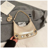  MQTIME  -  Shiny Stone Mini Handbag Crossbody Bag Shoulder Bags American Retro Big Wallet and Phone Storage Bag Woman Bags Purse