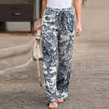 MQTIME  -  Women S Printed Cotton Linen Casual Pants Elastic Waist Comfortable Loose Fit Long Trousers Ready To Ship Stock Available