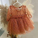 MQTIME  -  Baby Girl Clothing With Hat Long Sleeves Tulle Princess Girl Dress Mesh Polka Dot Set For Birthday Gift Photo Shoot
